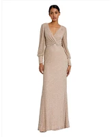 Mac Duggal Women's Wrap Over Bishop Sleeve Gown With Pearl Beading