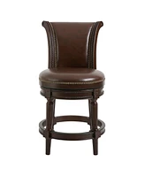 Faux Leather And Solid Wood Swivel Counter Height Bar Chair
