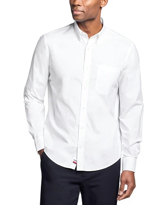 Tommy Hilfiger Men's Th Flex Regular Fit Washed Stretch Untucked Length Dress Shirt