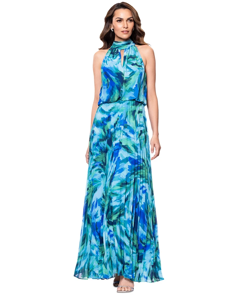 Xscape Petite Tie-Back Long Pleated Chiffon Dress