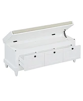 Classic Storage Bench with Cushioned Seat and Three Drawers for Entryway and Living Room (White)