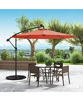 Gymax 10 ft Patio Offset Umbrella w/ Solar Lights Deck Umbrella w/ Easy Tilt Adjustment