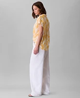 Calvin Klein Women's Printed Chiffon Faux-Wrap Cap-Sleeve Top