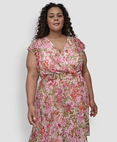 Dkny Plus Flutter-Sleeve Belted High-Low Dress