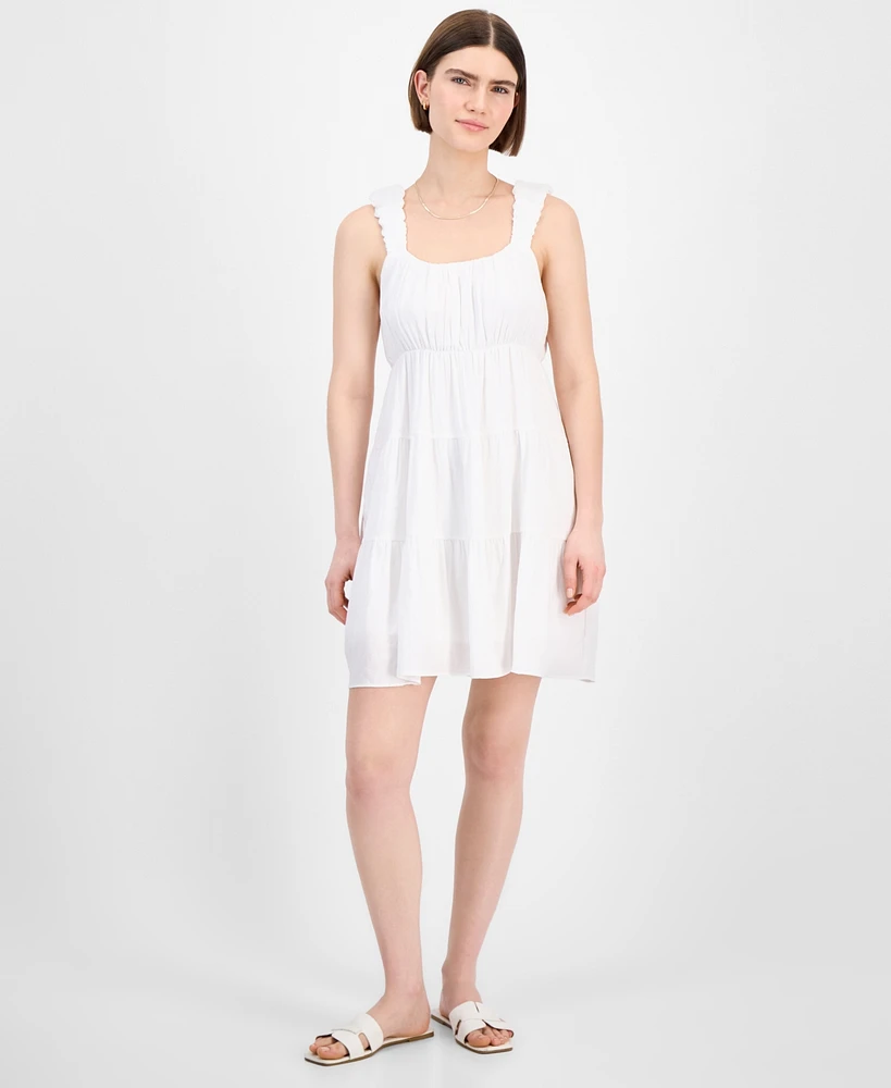 Pink Rose Juniors' Bubble-Strap Tiered Mini Dress