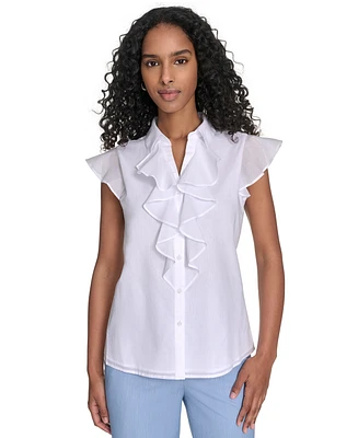Calvin Klein Petite Ruffled Cotton Top