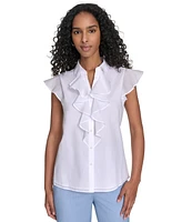 Calvin Klein Petite Ruffled Cotton Top
