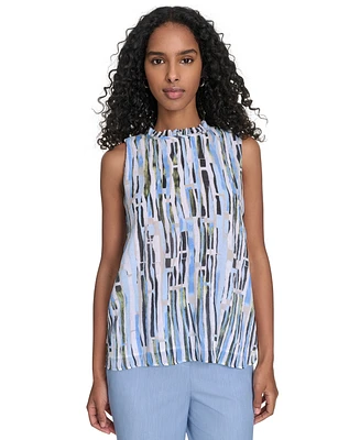 Calvin Klein Petite Striped Ruffle-Neck Top