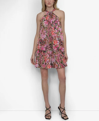 Dkny Women's Printed Sleeveless Pleated Mini Dress
