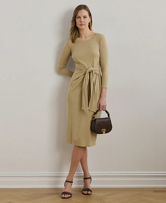 Lauren Ralph Women's Tie-Front Cotton-Blend Crewneck Dress