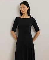 Lauren Ralph Women's Rib-Knit Stretch Cotton Midi Dress
