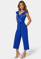 Bebe Women's Scuba Crepe Ruffle V-Neck Jumpsuit