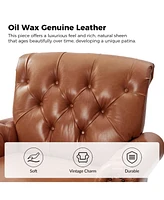 Traditional Vivian Genuine Leather Armchair with Button-tufted