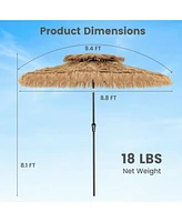 Gymax 8.8 Ft Hawaiian Style Umbrella Thatched Tiki Umbrella w/8 Ribs Sun-proof Fabric