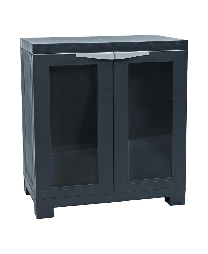 Versatile Plastic Storage Cabinet with Adjustable Shelf and 2 Windows - Charcoal - 25.5"