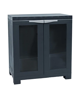 Storage Cabinet with Acrylic Glass Doors - Indoor or Outdoor Storage Cabinet - 25.5" H - Garage, Office, Home, Laundry Room - Charcoal