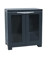 Versatile Plastic Storage Cabinet with Adjustable Shelf and 2 Windows - Charcoal - 25.5"