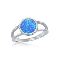 Sterling Silver Round Inlay Synthetic Opal Open Band Ring