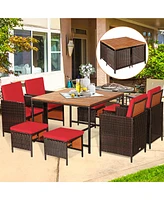 Gymax 9PC Rattan Wicker Patio Dining Set Outdoor Furniture Set w/ Cushion