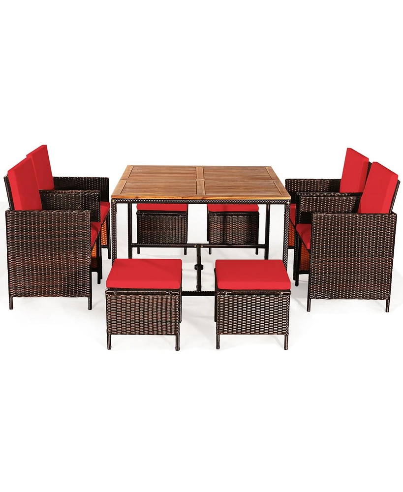 Gymax 9PC Rattan Wicker Patio Dining Set Outdoor Furniture Set w/ Cushion