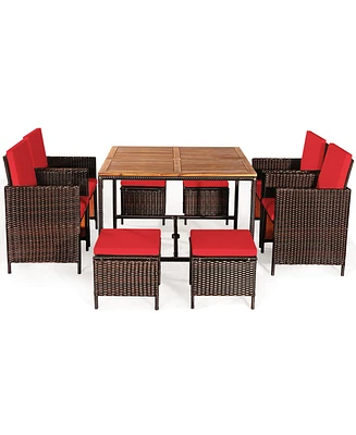 Gymax 9PC Rattan Wicker Patio Dining Set Outdoor Furniture Set w/ Cushion