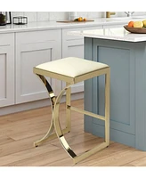 24" Off White and Gold Faux Leather and Iron Backless Counter Height Bar Chair