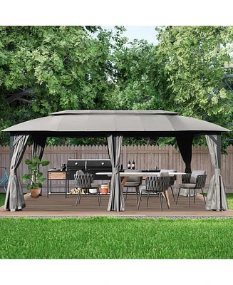 Gazebo 10x20FT, Outdoor Gazebo with Double Roofs, Privacy Curtains, Mosquito Nettings, Heavy Duty Metal Frame Party Tent Canopy for Patio, Backyard, D