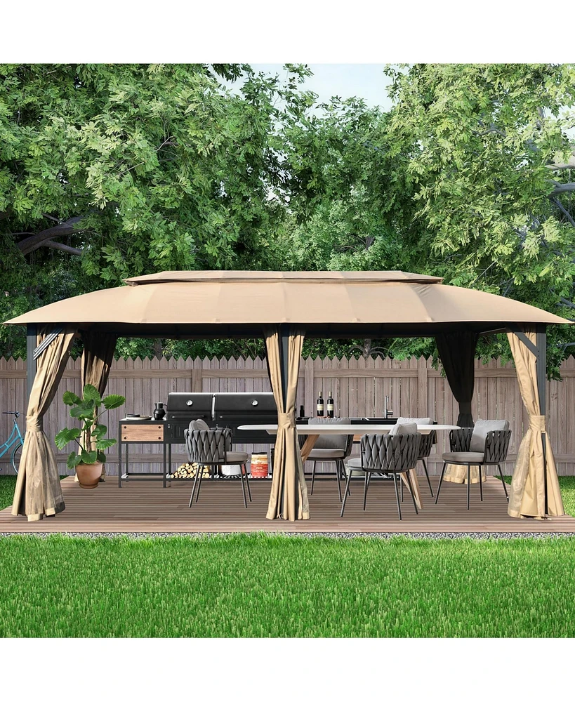 Gazebo 10x20FT, Outdoor with Double Roofs, Privacy Curtains, Mosquito Nettings, Heavy Duty Metal Frame Party Tent Canopy for Patio, Backyard, D
