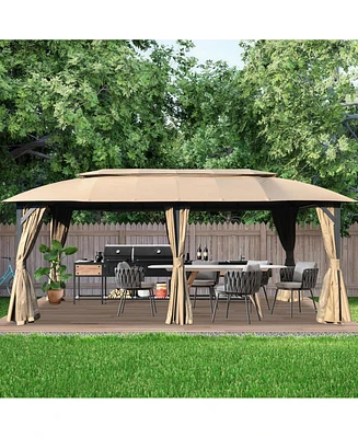 Gazebo 10x20FT, Outdoor with Double Roofs, Privacy Curtains, Mosquito Nettings, Heavy Duty Metal Frame Party Tent Canopy for Patio, Backyard, D