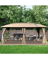 Gazebo 10x20FT, Outdoor with Double Roofs, Privacy Curtains, Mosquito Nettings, Heavy Duty Metal Frame Party Tent Canopy for Patio, Backyard, D