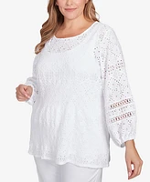Ruby Rd. Plus Diamond Eyelet Solid Knit Top