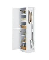 Tall Bathroom Storage Cabinet, Freestanding Storage Cabinet with Hook and Adjustable Shelf, Mdf Board, White