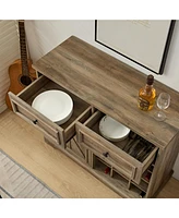 Farmhouse Liquor Cabinet with Removable Wine Racks (Gray Wash, L39.37"W15.7"H34.65")