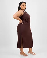 Bar Iii Trendy Plus Halter-Neck Linen-Blend Midi Dress, Exclusively at Macy's
