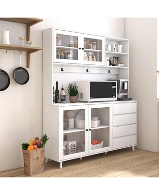 Large White Kitchen Hutch with Microwave Shelf
