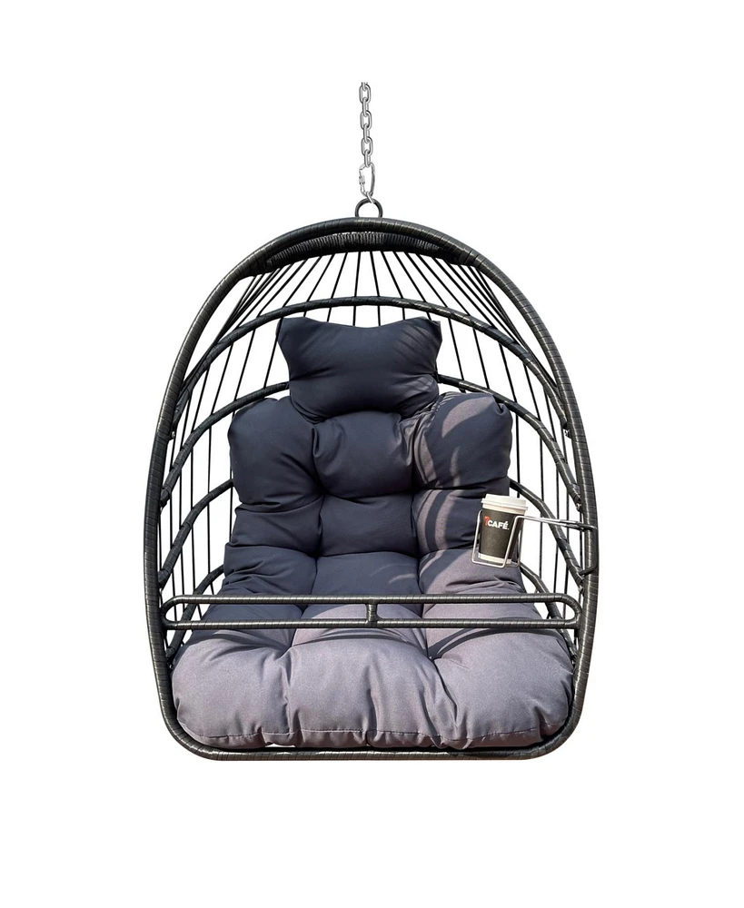 Indoor/Outdoor Uv-Resistant Egg Hammock Chair with Foldable Frame