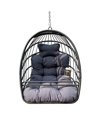 Indoor/Outdoor Uv-Resistant Egg Hammock Chair with Foldable Frame