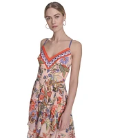 Eliza J Women's Printed V-Neck Ruffe-Trim Maxi Dress