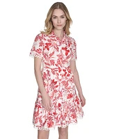 Eliza J Women's Printed Button-Front Short-Sleeve Cotton Dress