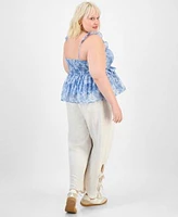 Now This Trendy Plus Tied Hem Linen Pants Ruffle Tank Top Exclusively At Macys
