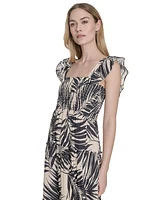 Vince Camuto Women's Printed Ruffle-Strap Midi Dress