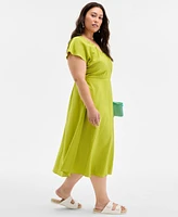 On 34th Trendy Plus Flutter-Sleeve Textured Satin Midi Dress, Exclusively at Macy's