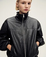 Mango Women's Oversized Leather Jacket