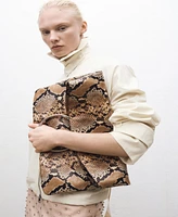 Mango Women's Animal-Print Leather Bag
