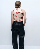 Mango Women's Floral Satin Blouse