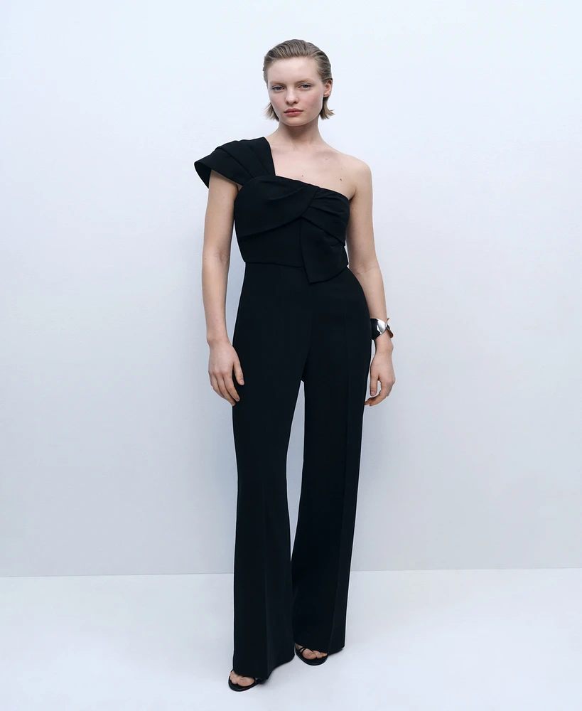 Mango Women's Draped Neckline Long Jumpsuit