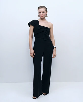 Mango Women's Draped Neckline Long Jumpsuit