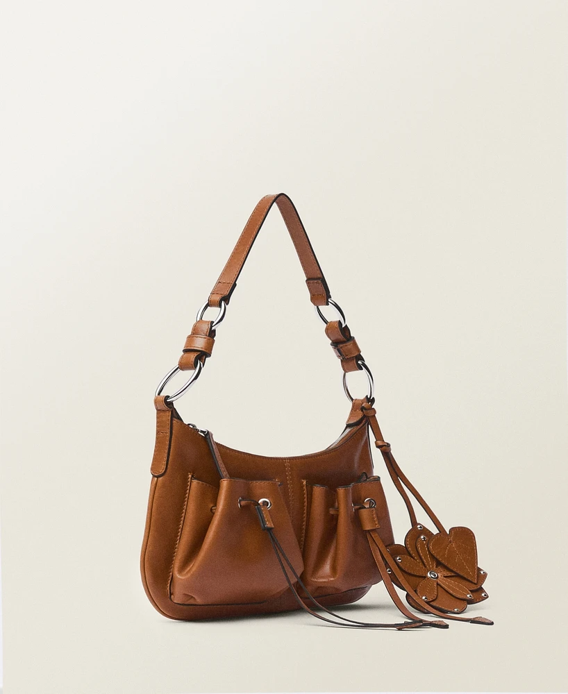 Mango Women's Gathered Pockets Leather Shoulder Bag