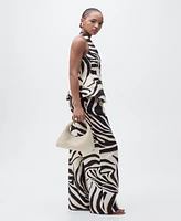 Mango Women's Zebra-Print Pleated Wide Leg Pants