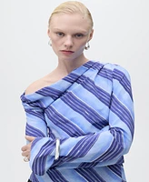 Mango Women's Asymmetrical Striped Blouse